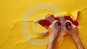 Hands Holding Red Binoculars.AI generated image