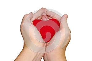 Hands holding a red heart