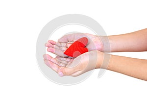 Hands holding red heart