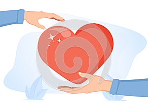 hands holding red heart, health care, love, organ donation, mindfulness, wellbeing, family insurance and CSR concept.