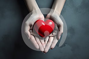 hands holding red heart, health care, love, organ donation, mindfulness, wellbeing, family insurance and CSR concept