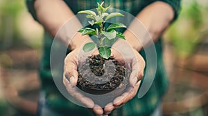 The hands holding seedling.AI generated image