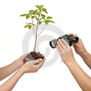 Nature conservation hands isolated on white background