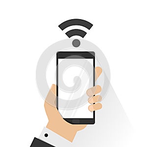 Hands holding a smart phone. Communication, connection concept. Vector illustration.