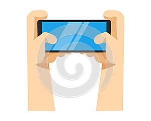 Hands holding smartphone, selfie. Flat illustration, clip art vector