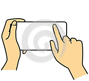 Hands holding smartphone,  touching screen, illustration image