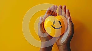 The hands holding smiley heart.AI generated image photo