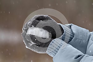 Hands holding a snowball