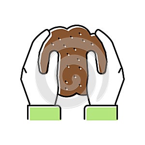 hands holding soil in hands color icon vector illustration