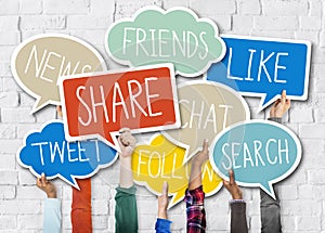 Hands Holding Speech Bubbles Social Media Concepts