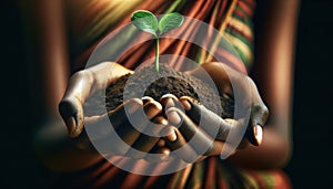 Hands Holding a Sprouting Plant Symbolizing Environmental Care