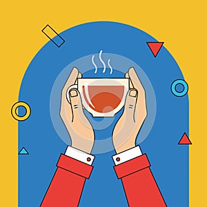 Hands Holding a Steaming Cup of Tea or Coffee
