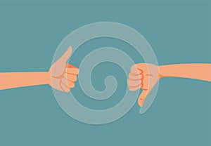 Hands Holding Thumbs Up and Thumbs Down Vector Cartoon Illustration