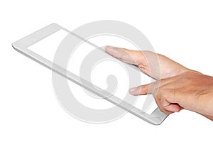 Hands holding and touching on tablet pc