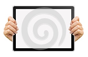 Hands holding and touching on tablet pc