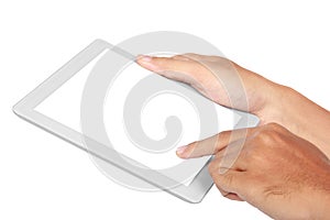 Hands holding and touching on tablet pc