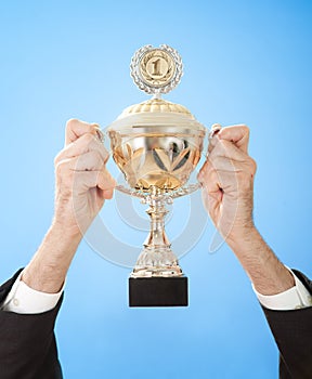 Hands holding a trophy