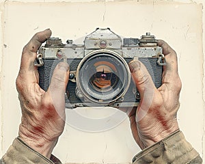 Hands holding a vintage camera