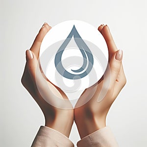 Hands holding a water drop in a sign of protection of water and Earth