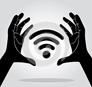 Hands holding Wifi icon symbol vector