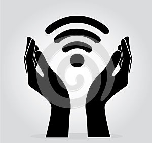Hands holding Wifi icon symbol vector