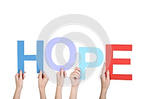 Hands holding the word Hope