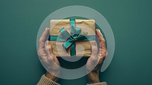 Hands Holding Wrapped Gift.AI generated image