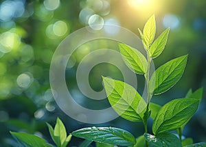 Hands holding a young plant with water drops. Environment conservation concept