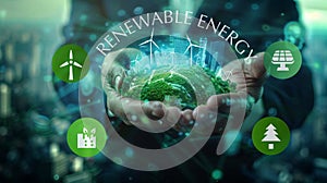 Hands holds concept renewable energy Strategy