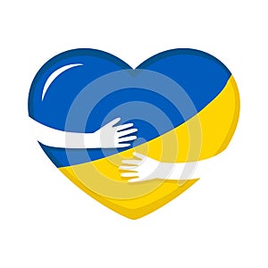 Hands hug heart shape Ukrainian flag