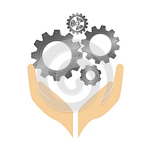 Hands human with gear machine isolated icon