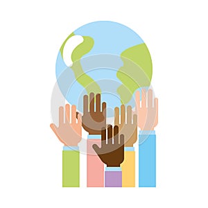 Hands human with world planet earth icon