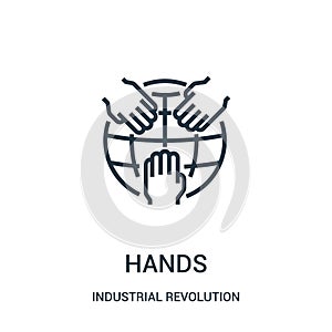 hands icon vector from industrial revolution collection. Thin line hands outline icon vector illustration