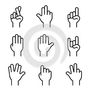 Hands Icons Set on White Background. Vector