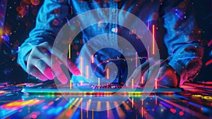 The hands on glowing tablet.AI generated image