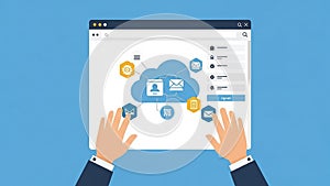 Hands Interacting with Cloud Computing and Email Network Interface internet technology
