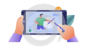 Hands Interacting with Digital Tablet Interface, Touch Screen, vector design Generative AI