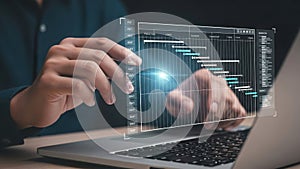 Hands interacting with holographic computer interface