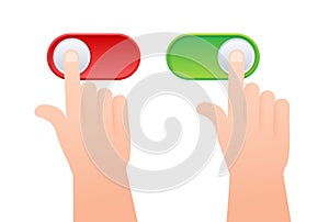Hands Interacting with Red and Green Toggle Switch Buttons. Vector stock illustration