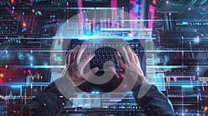 Hands on Keyboard in Cybersecurity.AI generated image