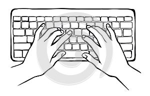 Hands on the keyboard. Vector drawing