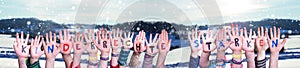 Hands, Kinderrechte Staerken Means Strengthen Children Rights, Winter Background