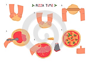 Hands knead dough and make pizza,isolated symbols