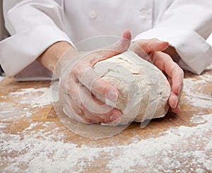 Hands kneading bread dough photo