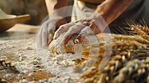 The hands kneading dough.AI generated image