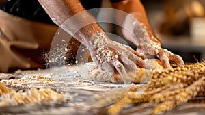 The hands kneading dough.AI generated image