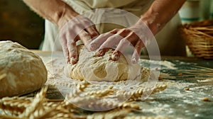 The hands kneading dough.AI generated image