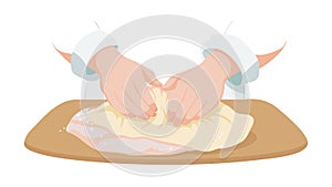 Hands Kneading Dough, Baking Preparation Process, vector design Generative AI