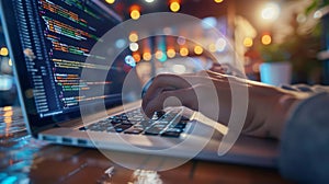 Hands on laptop coding.AI generated image