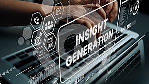 Hands on Laptop with Digital Interface and Insight Generation Concept for Data Analytics and Business Intelligence